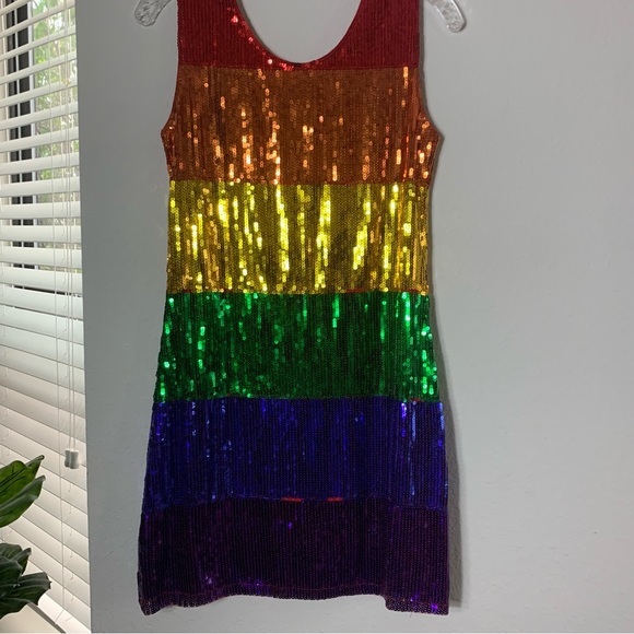 Sequins Ranbow Sleeveless Mini Dress size Small Mini Round Neck Costume Pride - Picture 8 of 12
